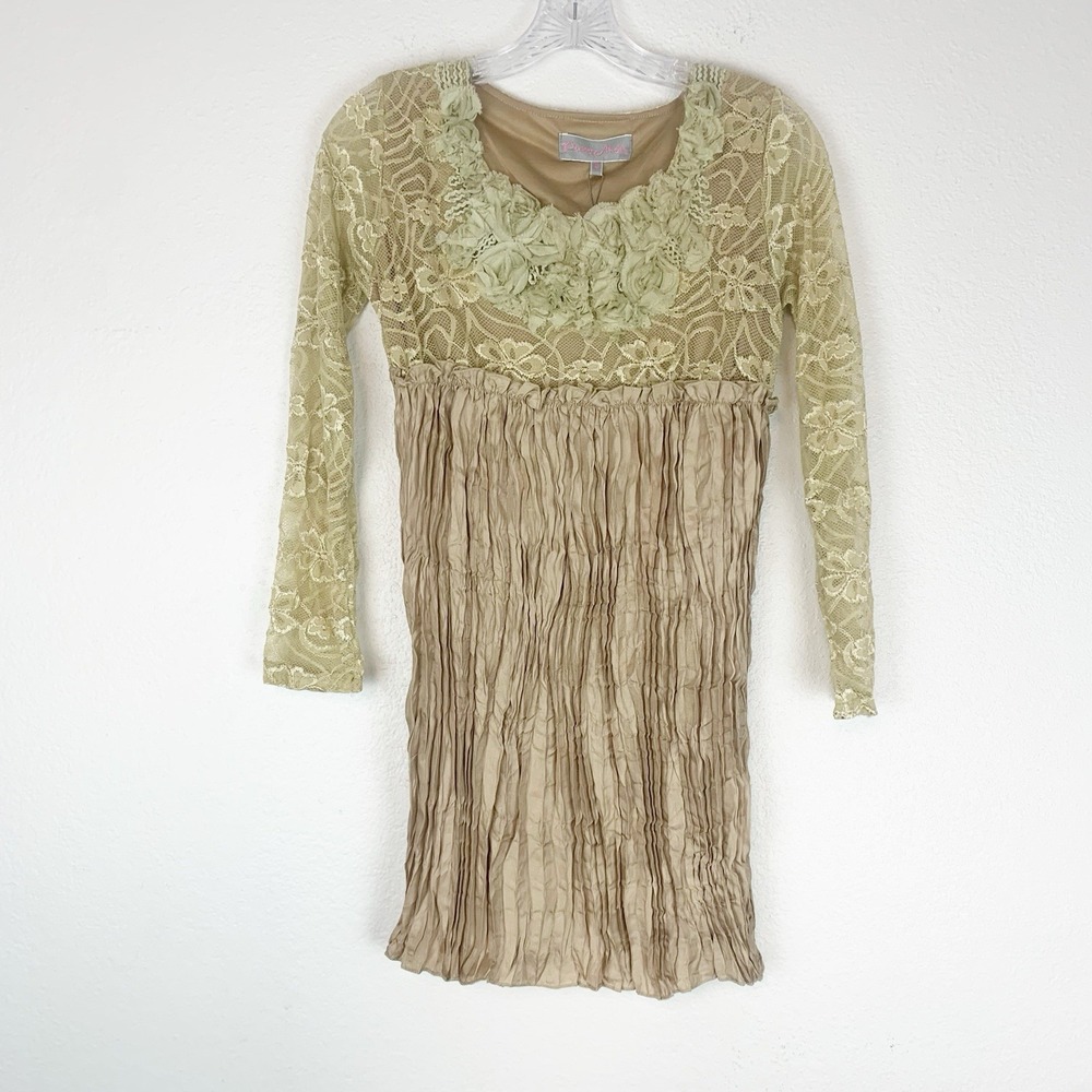 Pretty Angel Tunic Dress Womens Small Embroidered Lace Rosettes Silk Blend Fairy